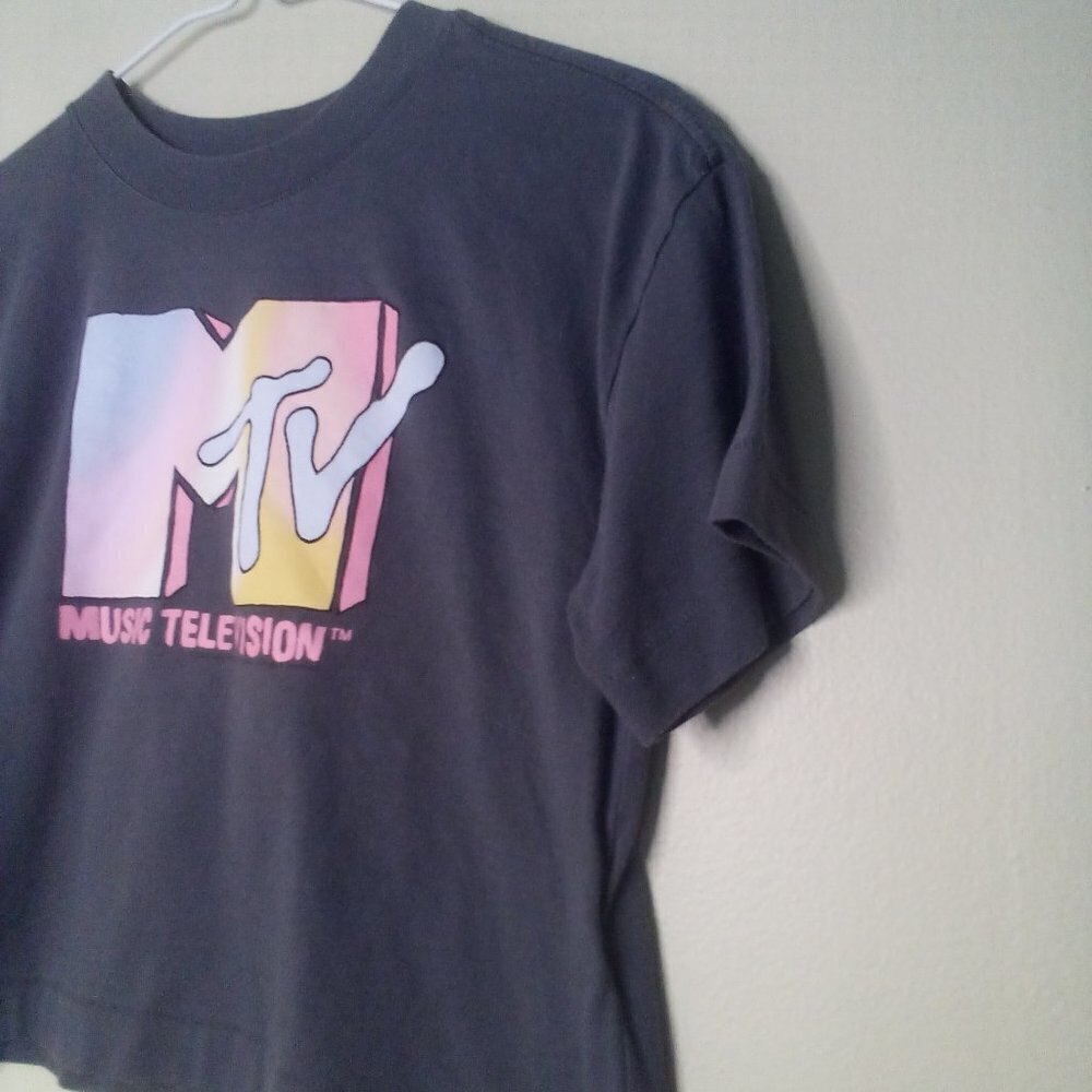 Gap Teen Cropped Shirt Juniors L Short Sleeve MTV Logo Gray - Picture 7 of 13